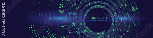 Futuristic big data grid helix with green dots on spiral paths. Concept of AI , technology and science content. Speed data streams in network way.