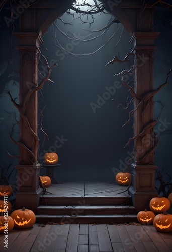 Spooky Halloween Archway Frame with Glowing Jack-o'-Lanterns
