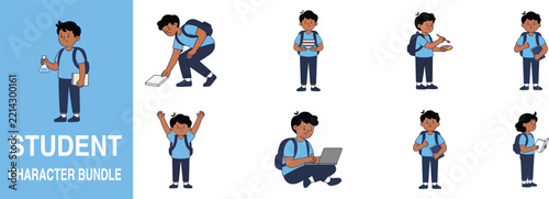 Student Character Bundle Vector Illustration Set