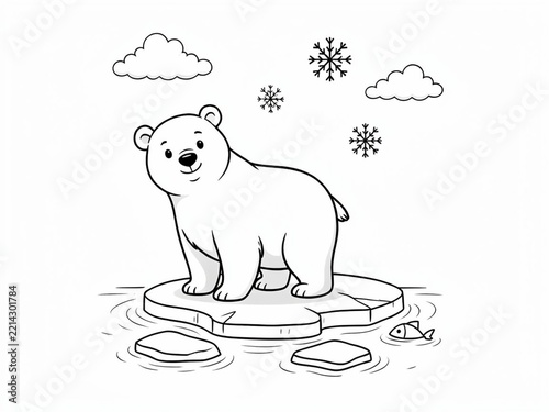 Polar bear on an ice floe, children's coloring page, printable sheet