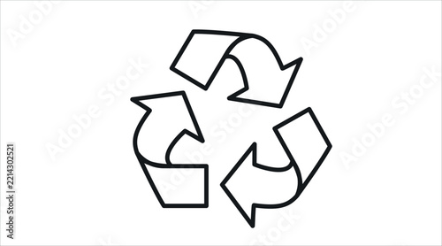 Universal recycling symbol with three arrows vector icon. Black line art style on white background. Clean outline Mobius loop logo for waste management, eco friendly sorting