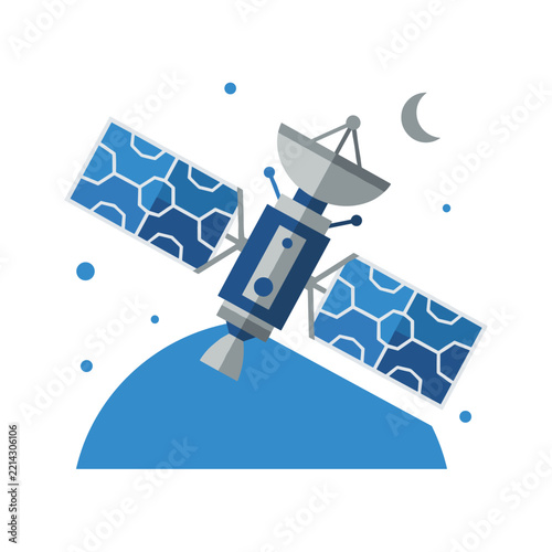 Satellite orbiting earth in space vector illustration flat design