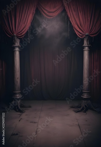Spooky Gothic Crypt Entrance in a Foggy Halloween Graveyard