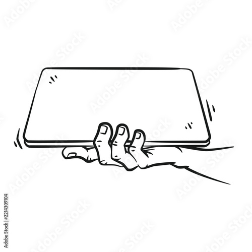 Digital tablet screen held by human hand outline Illustration