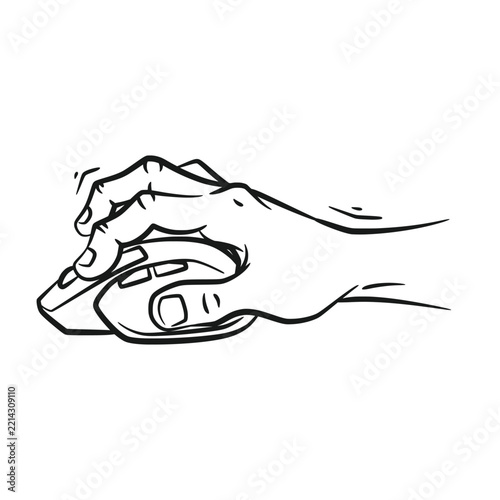 Computer mouse clicked by human hand outline Illustration