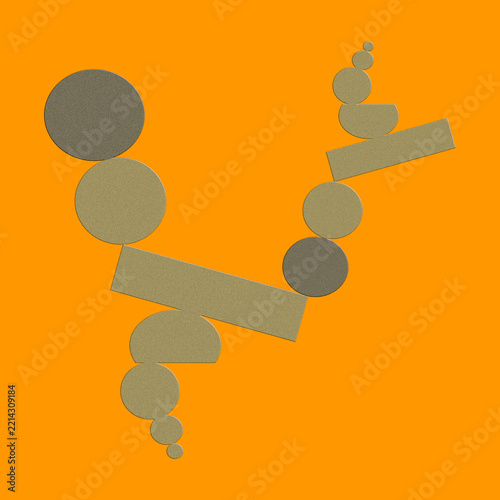Abstract geometric paper cut modern composition with textured circles and rectangular shapes on bright orange background