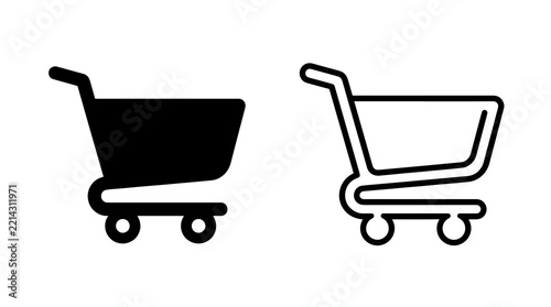 Shopping cart trolley flat icon with black solid and outline line style
