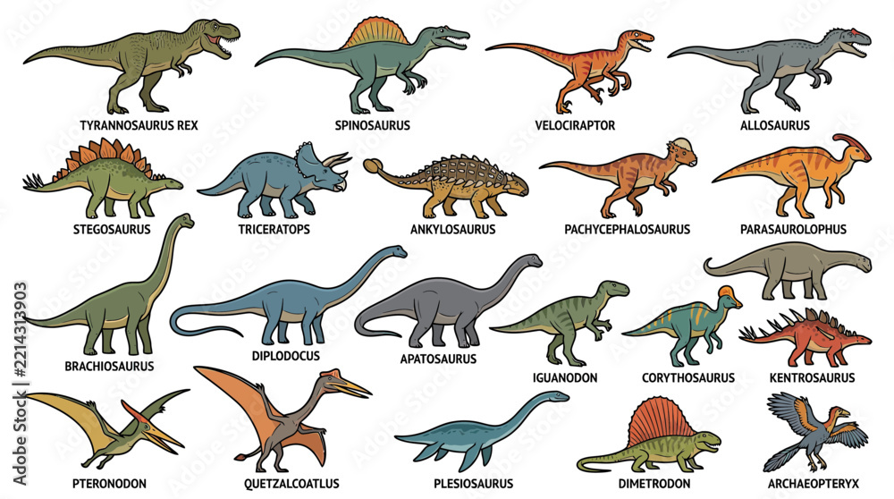 Fototapeta premium Collection of Various Prehistoric Dinosaurs