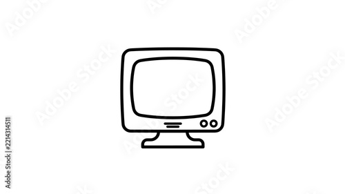 Retro monitor display unit black outline icon for digital media design