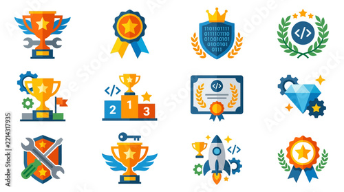 Trophy, Medal and Achievement Award Icon Set