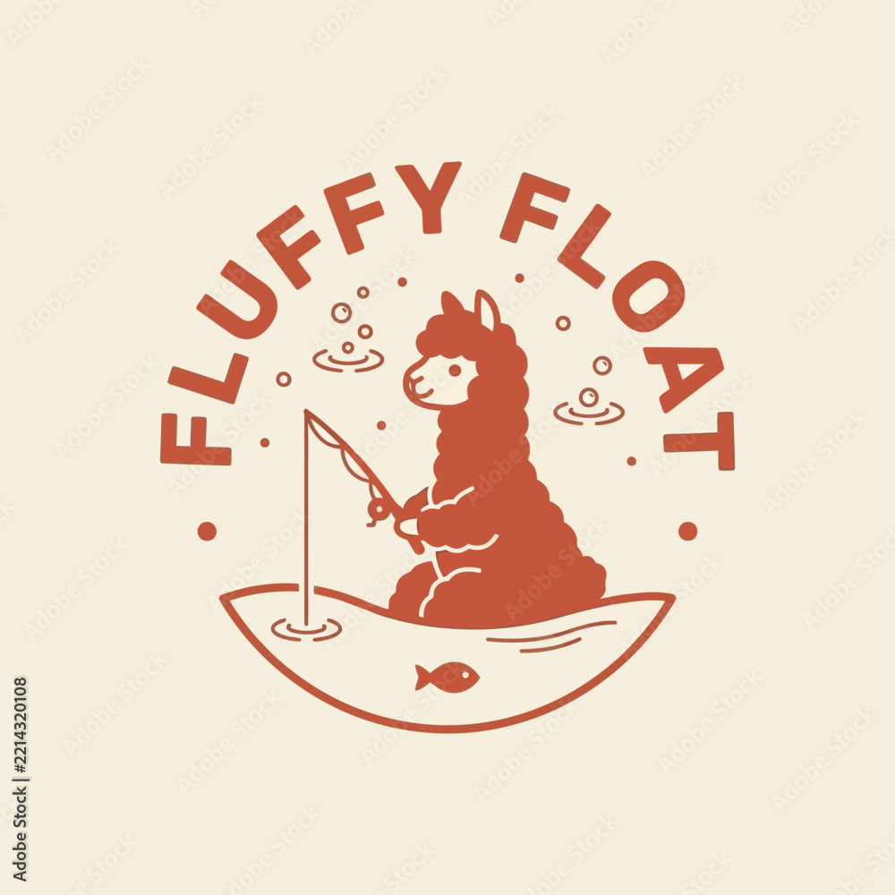 Fototapeta premium Cute Alpaca Fishing From Small Boat Retro Logo Illustration.