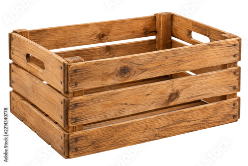 Stacked rustic wooden storage crates with handles isolated on white
