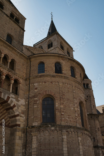 The facade of Trier Cathedral o Trierer Dom, located in Rhineland-Palatinate, Germany.