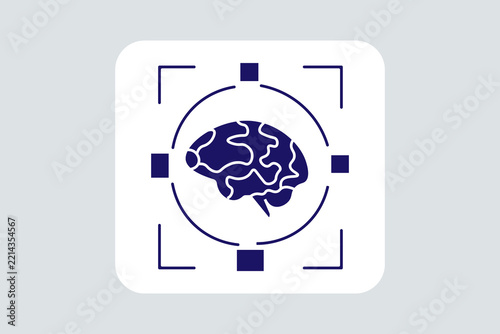 The image depicts a clean, modern icon representing brain scanning, focus, cognitive analysis, or artificial intelligence target detection.