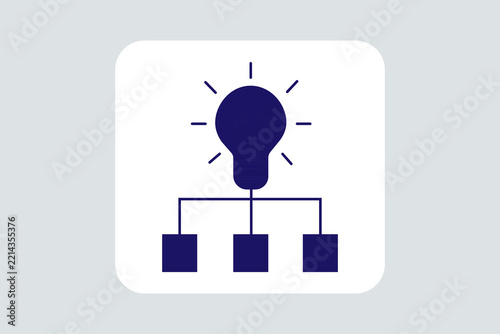 The image depicts a clean, modern icon representing idea implementation, solution architecture, or hierarchy-based innovation.