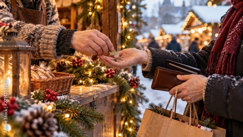 Customer Paying Cash at Christmas Market