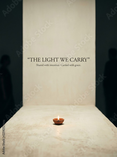 Diya candle emitting warm light in minimalist setting for