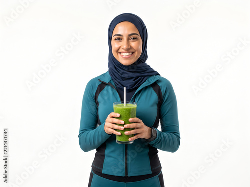 Woman Wearing Hijab Holding Green Smoothie