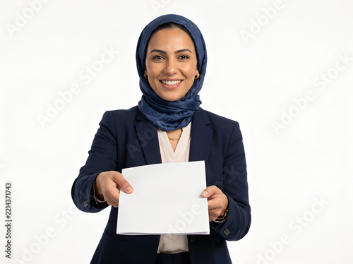 Woman Wearing Hijab Holding Paper