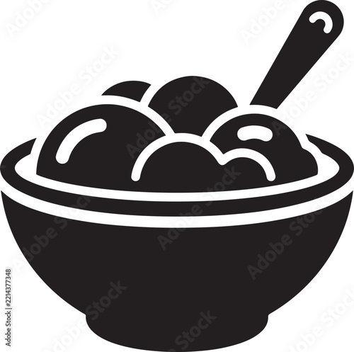 Bowl of ice cream with scoops and serving spoon icon dessert bowl sweet treat frozen dessert food icon creamy dessert summer snack food illustration dairy product restaurant