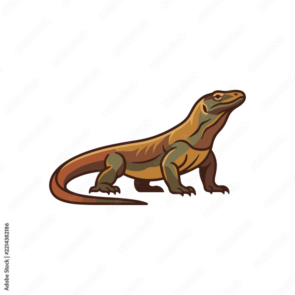 Fototapeta premium Komodo Dragon Illustration Standing Side View.