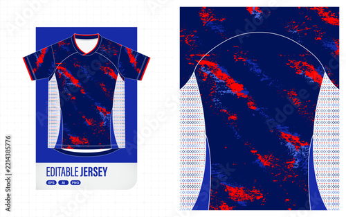 Navy Blue and Red Soccer Jersey with Grunge Texture