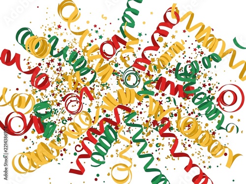 Colorful Party Streamers and Confetti on White Background