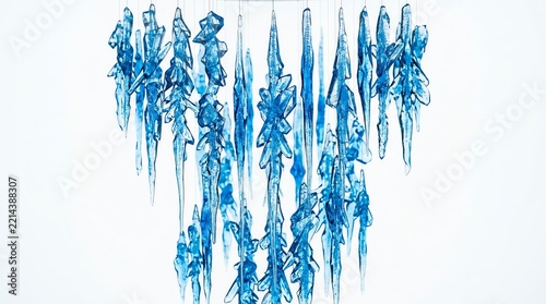 Blue Gel Icicles Hanging Vertically Against White Background