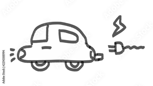 電気自動車と充電を表す手描き素材