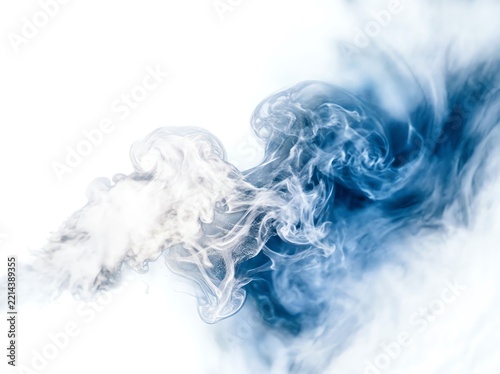 Abstract Swirling Blue and White Smoke on White Background