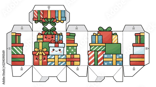 Colorful Holiday Gift Box Pop Up Card.
