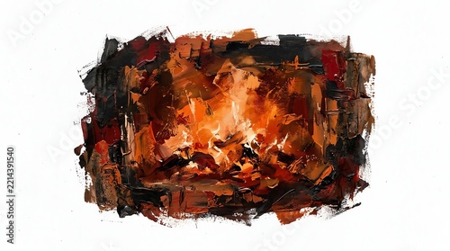 Abstract Painting of Glowing Fireplace Embers