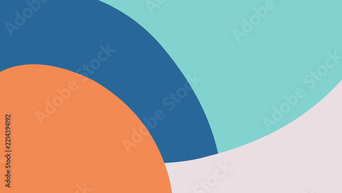 Circular background with overlapping vibrant curves in teal, blue, and orange. Smooth modern flat design suitable for digital web presentations, creative layouts, and vector covers.