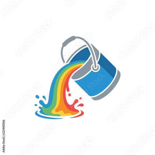 Blue Paint Bucket Pouring Vibrant Rainbow Liquid Splash Vector Illustration