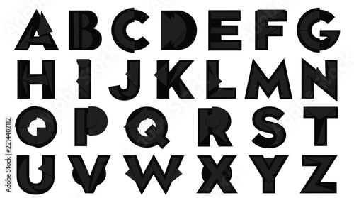 A to Z Black Paper Cutout Alphabet Vector Silhouette
