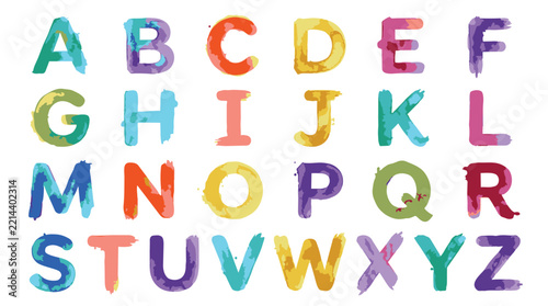 A to Z Hand Painted Watercolor Colorful Alphabet Vector Silhouette