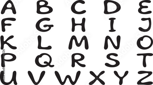 A to Z Organic Hand Drawn Black Alphabet Vector Silhouette