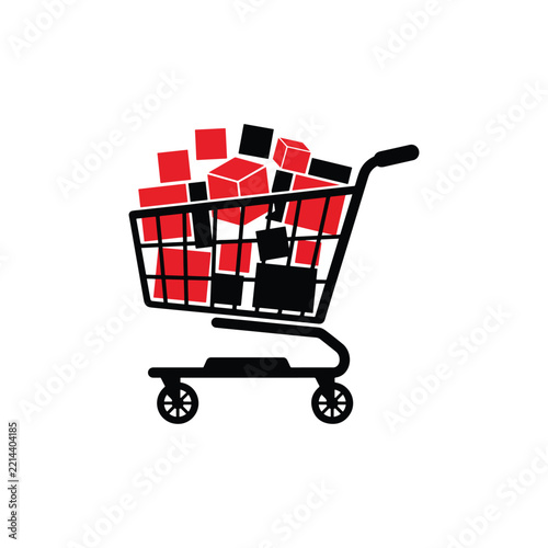 Shopping Cart Full of Red and Black Boxes Vector Icon for Black Friday Sale and Retail