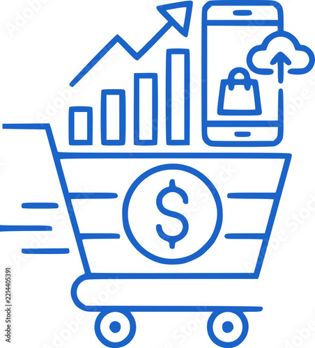 Digital E-commerce and Mobile Shopping Growth Icon