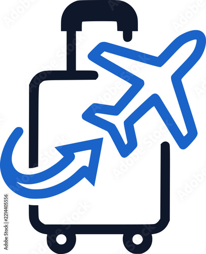 Travel suitcase and airplane icon for flight booking and vacation design
