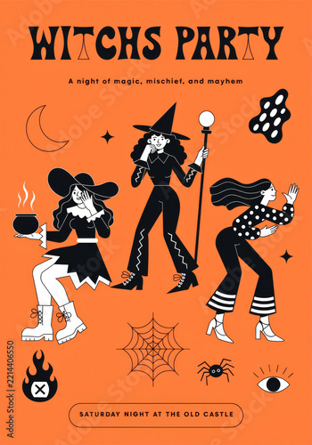 Witch's Party Halloween Flyer Template with Witch Character