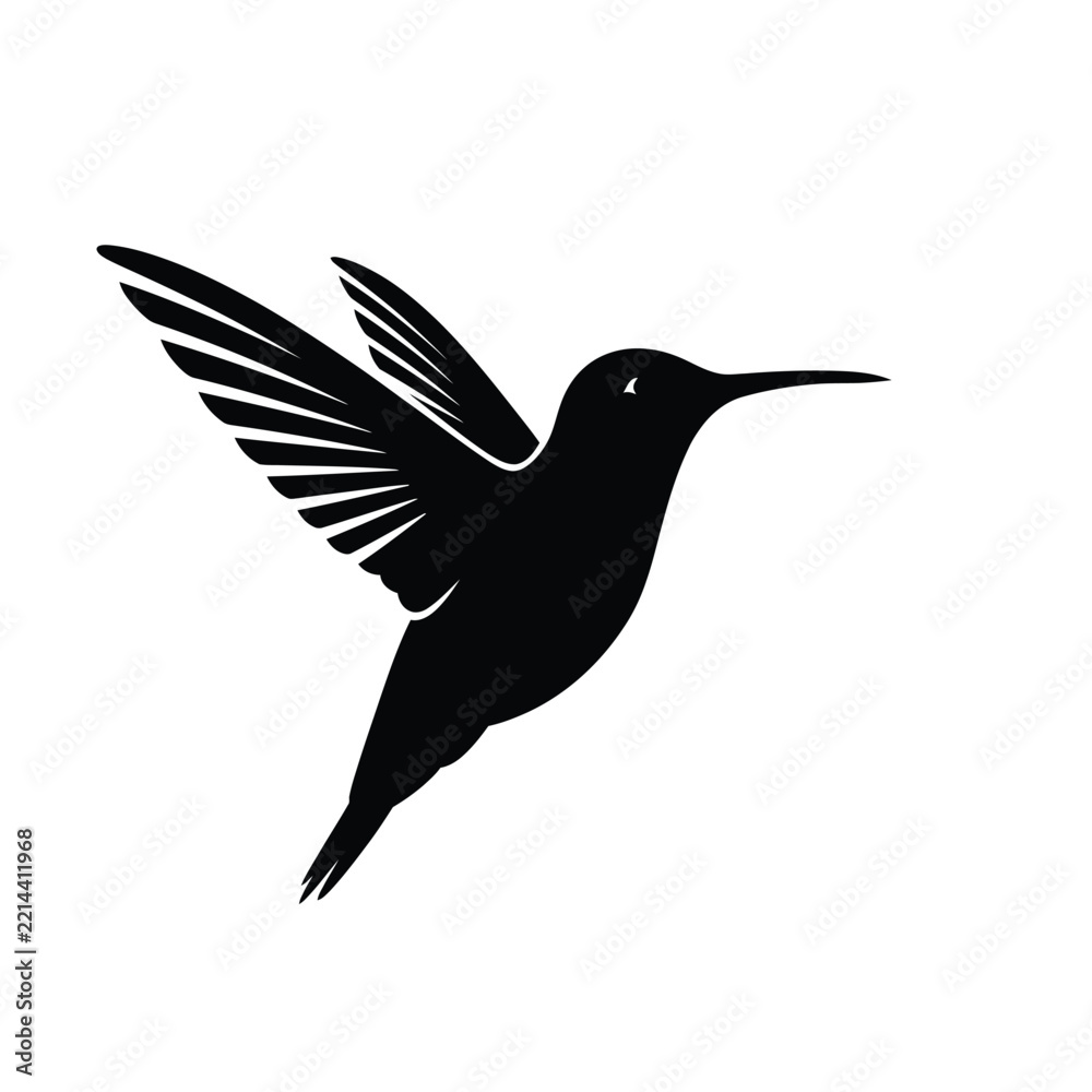 Fototapeta premium Hummingbird silhouette in side profile flying forward