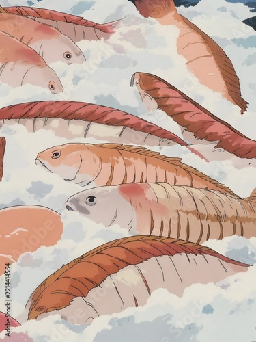 The fish in the market are placed on ice.