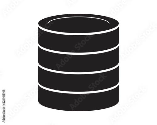 Database server storage cylinder stack silhouette icon vector illustration with data storage