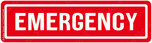 red sticker with the word emergency