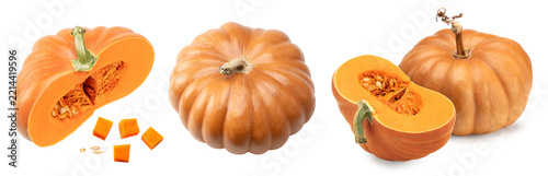piece of pumpkin isolated on white background. clipping path