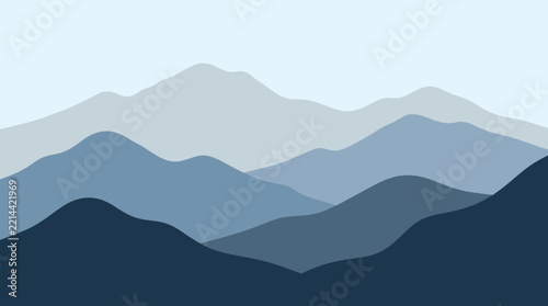 Foggy Hills in Soft Blue and Gray Tones, Misty Layered Mountain Background