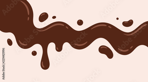 Melted Chocolate Wave Flowing with Drips and Splash Drops on Light Pink Background