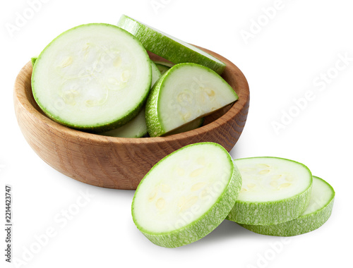 sliced zucchini or marrow isolated on white background. clipping path