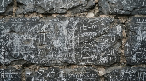 Ancient Stone Wall with Carvings and Inscriptions.